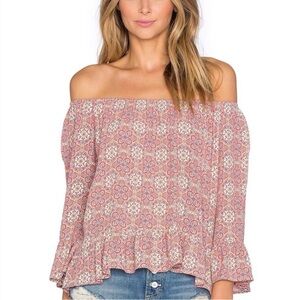 Sanctuary Boho Off-Shoulder Julia Blouse - Pink and White Women’s M NWOT